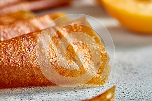 Fruit marshmallow. Berry pastille on light background. Pastille fruit rolls