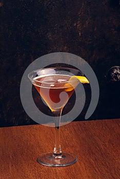 Fruit Martinis on rustic background with space for text. Vertical shot