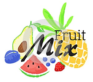 Fruit mix sticker in watercolor style