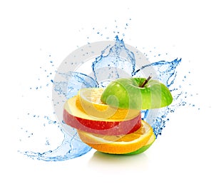 Fruit mix in water splash