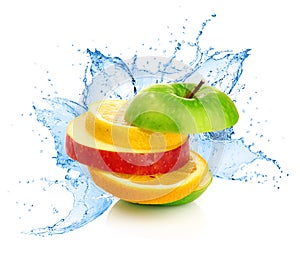 Fruit mix in water splash