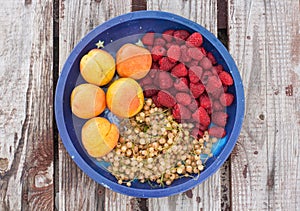 Fruit mix on the wooden background