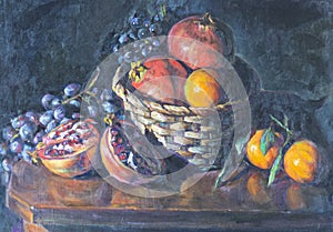 Fruit oil painting in a basket