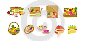 Fruit packages flat vector illustration set