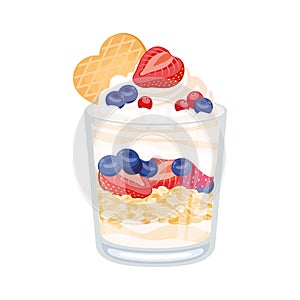 Fruit Parfait with yogurt and granola vector illustration