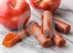 Fruit pastilles of apples in the form of rolls