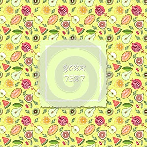 Fruit pattern with banner for text. vector illustration