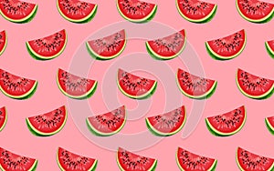 Fruit pattern of fresh watermelon halves on red background