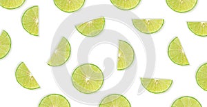 Fruit pattern of lime slices isolated on white background