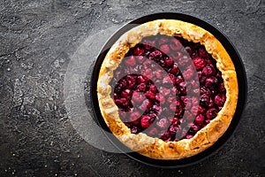 Fruit pie. Sweet pie, tart with fresh cherry. Delicious cake with cherry photo