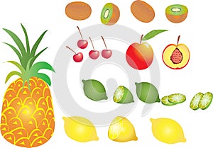 Fruit Pineapple,lemon,lime,kiwi,nectarine,cherry.