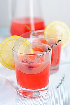 Fruit pink lemonade in glasses