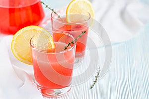 Fruit pink lemonade in glasses