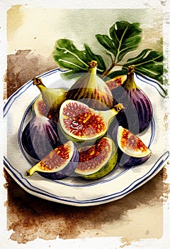 Fruit plate with figs. AI Generated