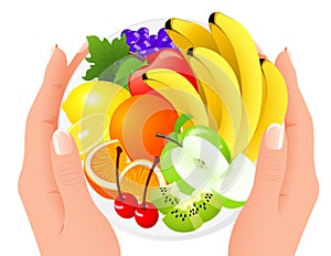 Fruit plate in human hands