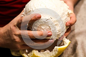 Fruit Pomela in the hands of