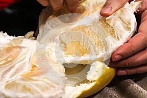 Fruit Pomela in the hands of