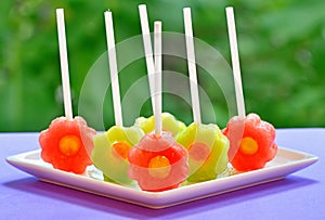 Fruit pops of melon and watermelon