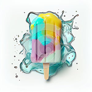 Fruit Popsicle Isolated, Vintage Painting, Lolly Ice Cream, Frozen Lollipop, Fruit Ice, Abstract Generative AI Illustration