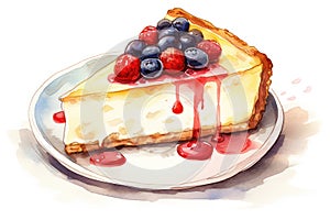 Food cream cheese slice background white fresh fruit cake dessert cheesecake sweet red