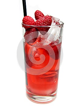 Fruit red punch cocktail drink with raspberry