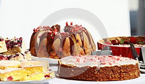 Fruit round cake with chocolate glaze called babovka