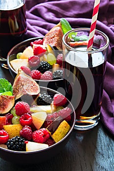 Fruit salad with beverages