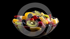 fruit salad in a bowl on a black background.Generative AI