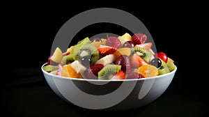 fruit salad in a bowl on a black background.Generative AI