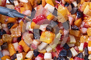 Fruit salad in bright and colored. Fresh Fruit Salad background