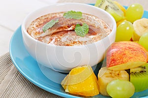 Fruit salad with cinnamon yogurt
