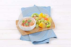 Fruit salad with cinnamon yogurt