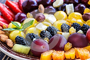 Fruit salad closeup with berries