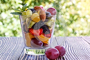 Fruit salad closeup with berries