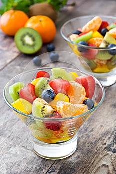 Fruit salad in crystal bowl