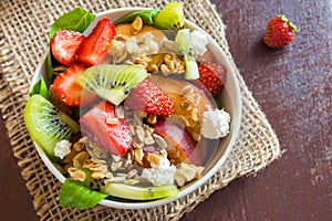 Fruit salad with homemade granola