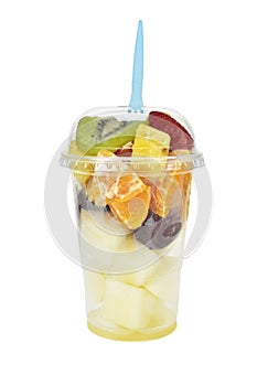 Fruit salad in a plastic cup