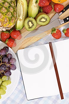 Fruit salad recipe, cookbook, copy space, vertical