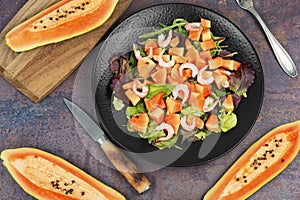 Fruit salad with shrimp and papaya