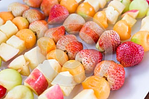 Fruit salad with strawberry apple and cantaloupe