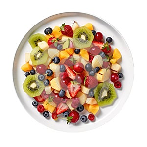 Fruit Salad On White Plate, On White Background