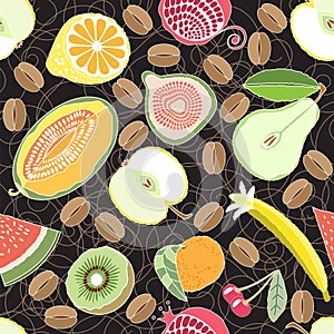 Fruit seamless pattern on black background. vector illustration