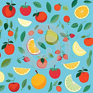 Fruit seamless pattern with blue background