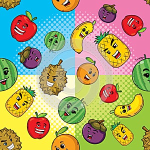 Fruit seamless pattern cartoon character cute