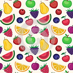 Fruit seamless pattern, decorative background of fruits and berries icons.