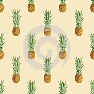 Fruit seamless pattern with whole ripe pineapples