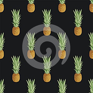 Fruit seamless pattern with whole ripe pineapples