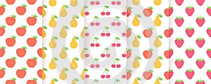 Fruit seamless patterns. Vector illustration. Set summer prints