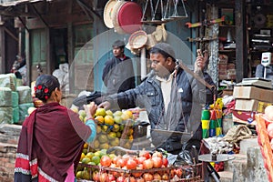 Fruit seller in the streets of Bhaktapur, Nepal