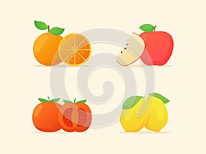 Fruit set collection orange apple tomato lemon slice whole fresh juicy vitamin nutrition fiber white isolated background